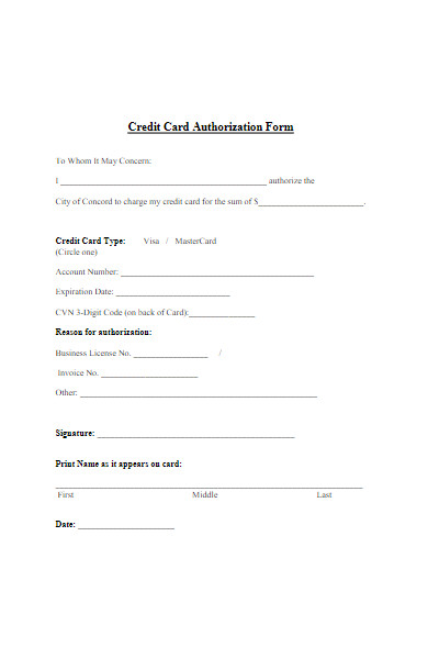 bank credit card authorization form