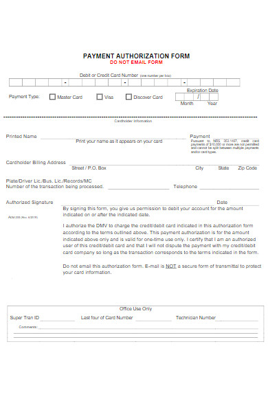 bank payment authorization form