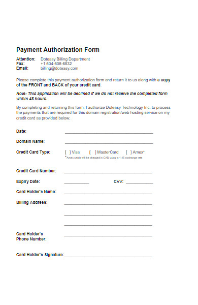 billing payment authorization form