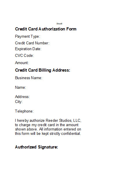blank credit card authorization form