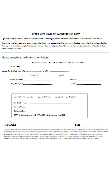 cafe payment authorization form