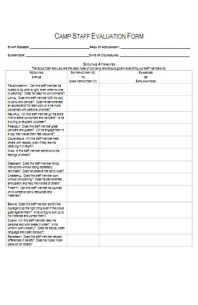 camp staff evaluation form
