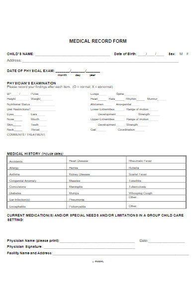 child medical record form