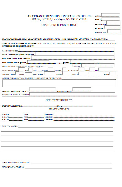 civil process form