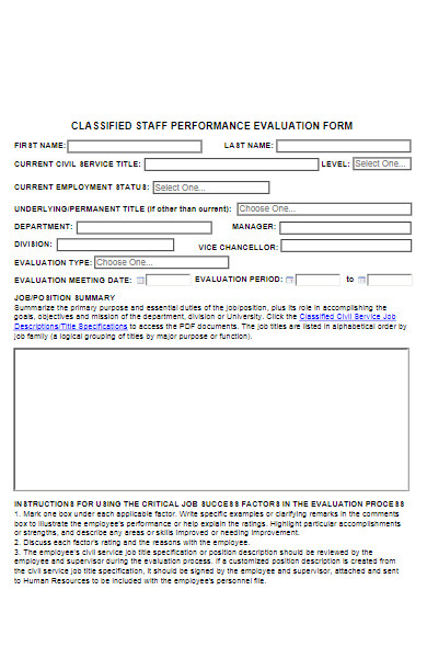 classified staff performance evaluation form