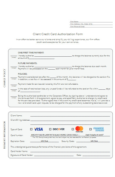 client credit card authorization form