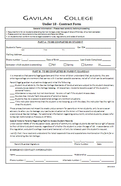 college contract application form
