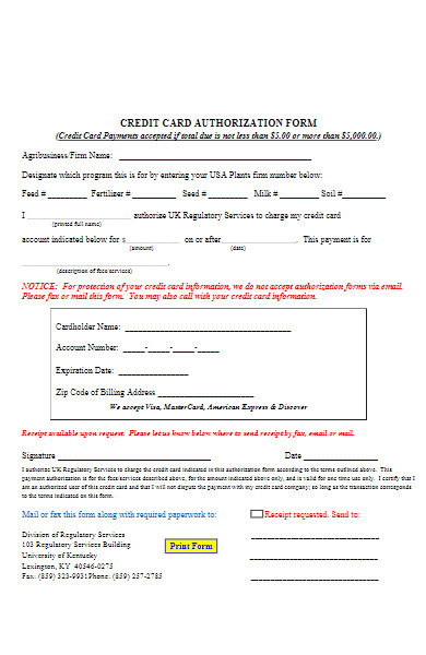 college credit card authorization form