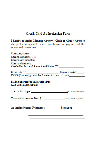 company credit card authorization form