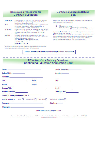 continuing education application form