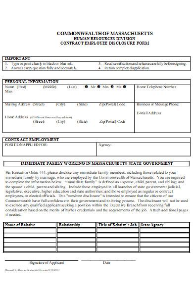 contract employee disclosure form