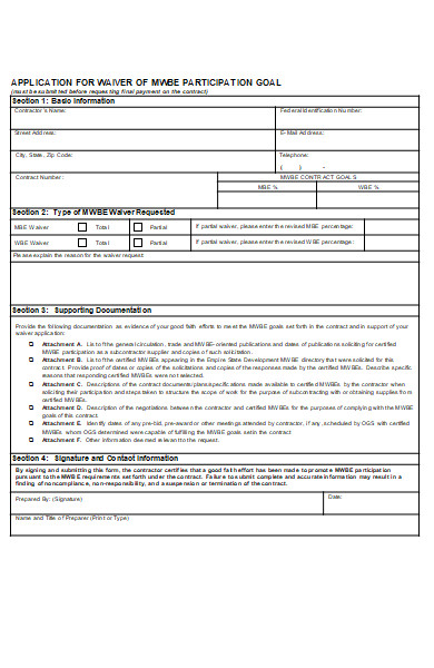 contract wavier application form