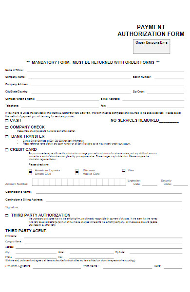 convention payment authorization form