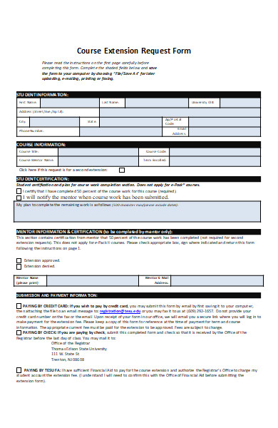 course extension request form