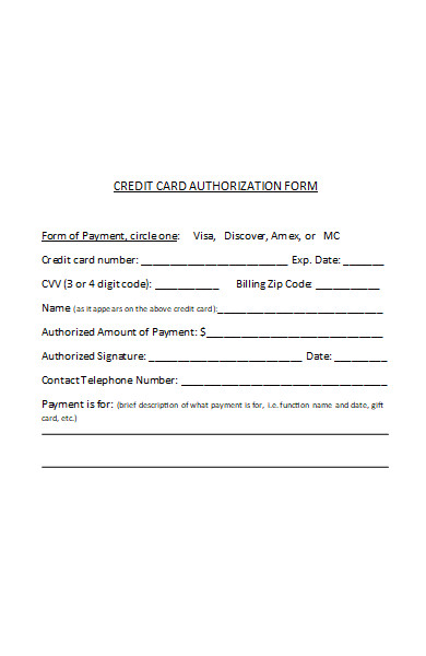 credit card authorization form for real estate