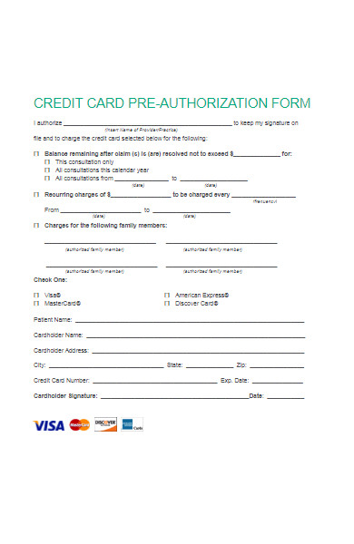 credit card pre authorization form