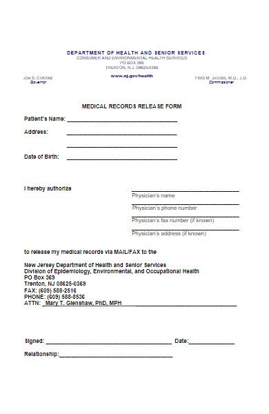 department medical records release form
