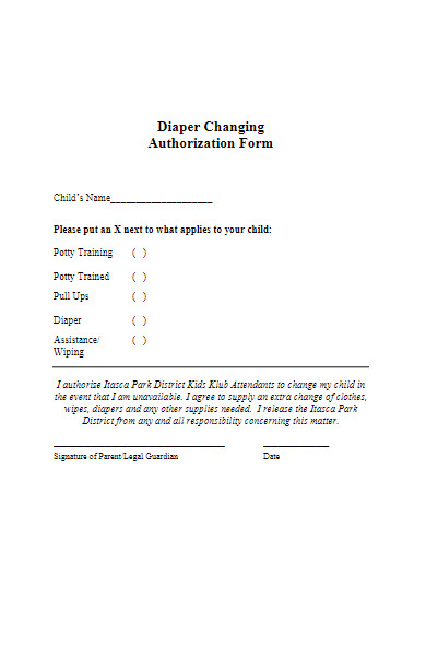 diaper changing authorization form
