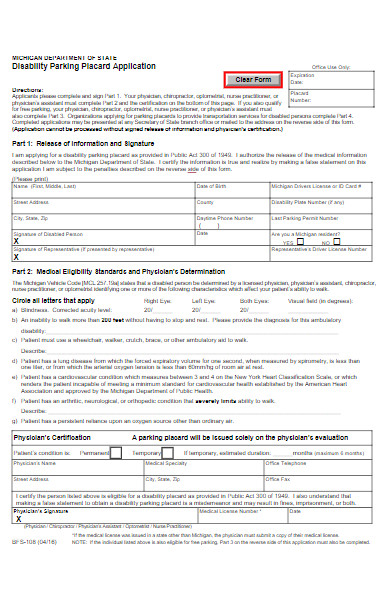 disability parking placard application form