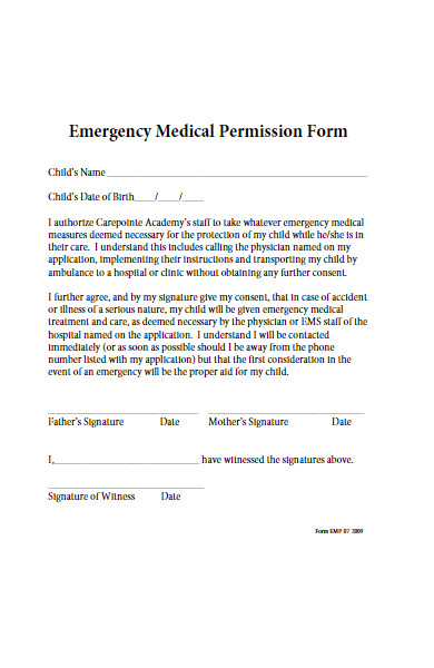dispense emergency medical permission form