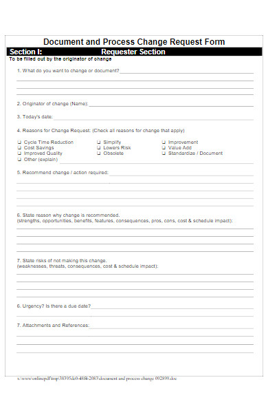 document process change request form