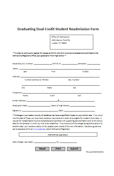 dual credit student readmission form