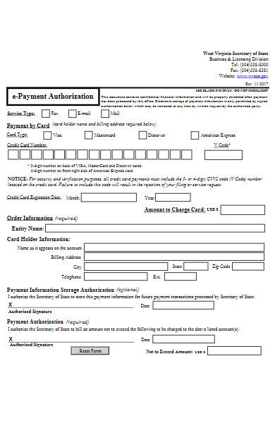 e payment authorization form