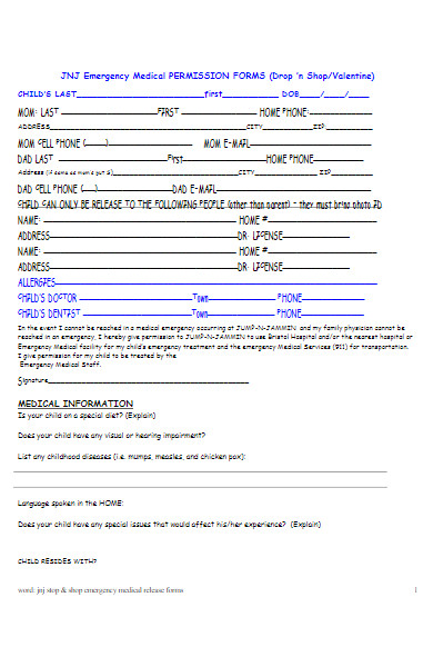 emergency medical permission form format