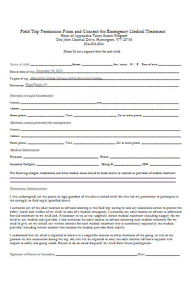 emergency medical treatment permission form