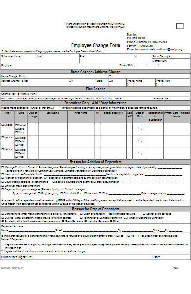 employee change form in pdf