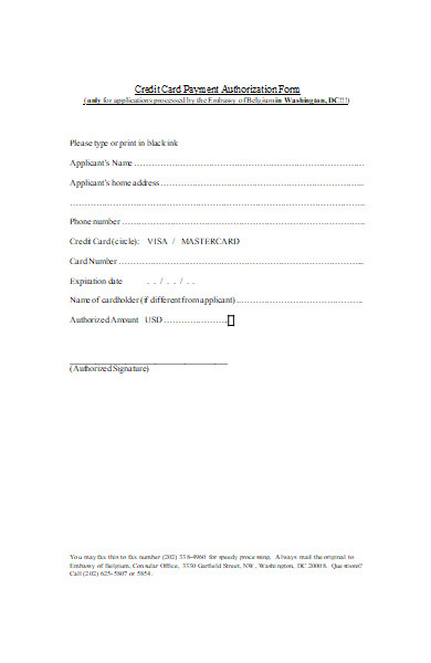 employee credit card payment authorization form