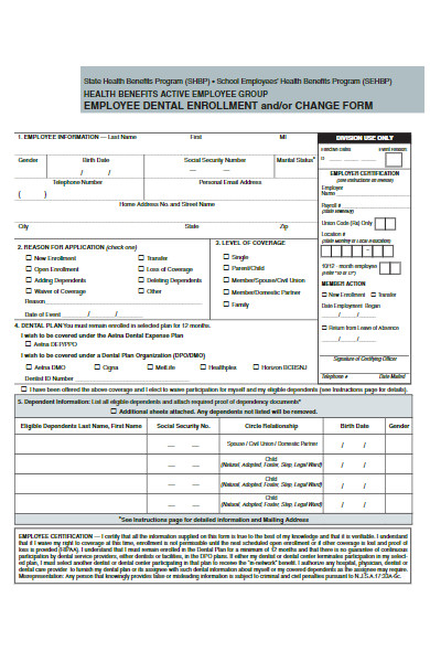 employee dental enrollment change form