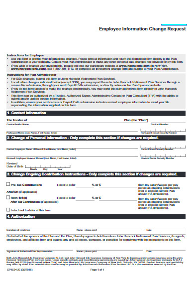 employee information change request forms