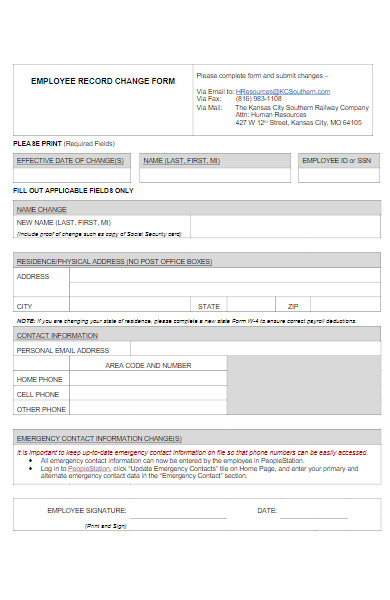 employee record change form