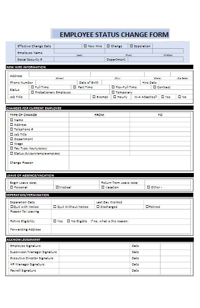 employee status change request form example
