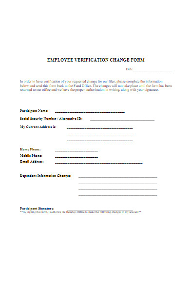 employee verification change form