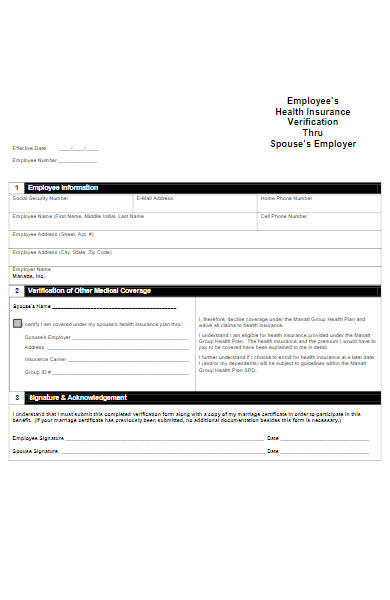 employee’s health insurance verification form