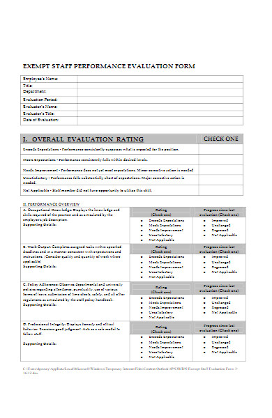 exempt staff performance evaluation form