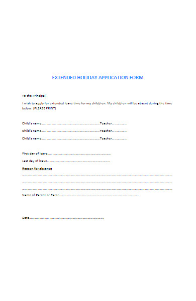 extended holiday application form