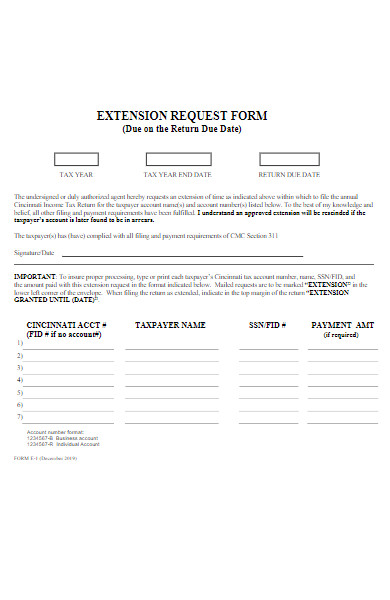 extension request form
