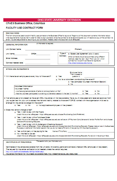 facility use contract application form