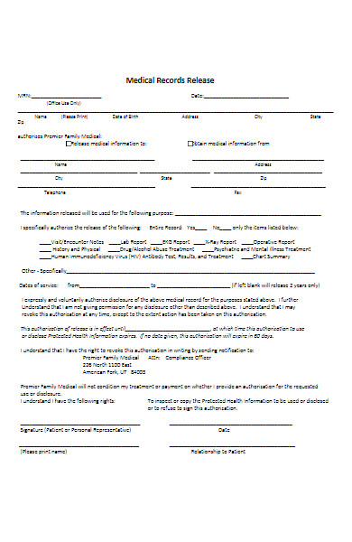 family medical records release form