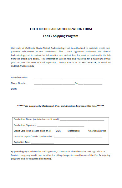 filed credit card authorization form