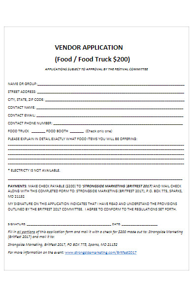 food truck vendor application form