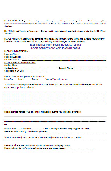 food vendor concessions application form