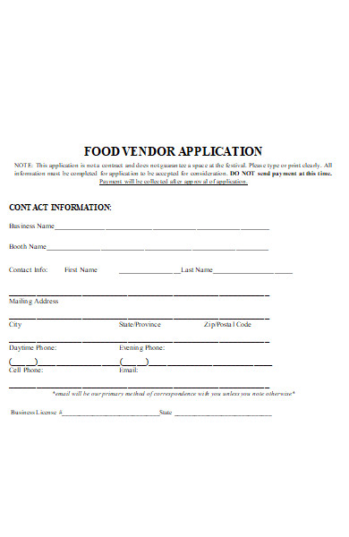 food vendor contact application form