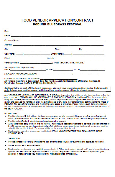 food vendor contract application form