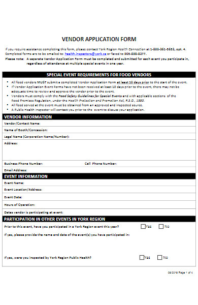 food vendor requirement application form
