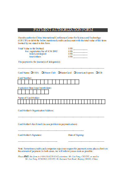 formal payment authorization form