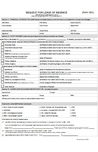 formal request for leave of absence form